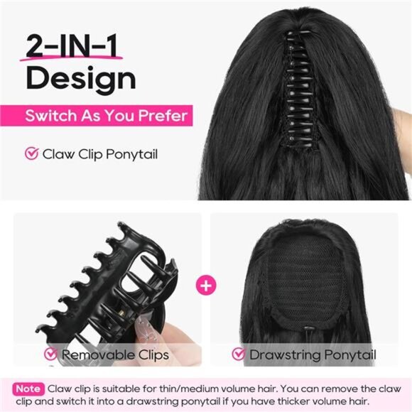 Ponytail Extension, 24" Claw Clip in Ponytail Extensions Long Curly Wavy - Picture 3 of 6